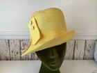 Vintage Yellow Ladies Hat With Yellow Ribbon Band   White Buttons
