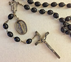 Vintage Black Wood Bead Rosary W miraculous Medal 20 5  Crucifix Marked Italy