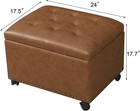 Small Leather Storage Ottoman W  Wheels  Tufted  Hidden Storage  Footrest