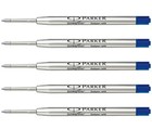 5 X Parker Quink Flow Ball Point Pen Refill Medium Ballpen Nib Blue Ink