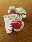     vintage Christmas Pixie Elf Candy Cane Green Bow Planter Vase Figurine Japan