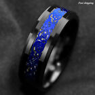 8mm Tungsten Carbide Ring Blue Celtic Dragon Black Carbon Fibre Atop Men Jewelry