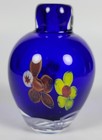 Vintage Studio Hand Blown Art Glass Vase Layered Cobalt Blue W flowers 4 
