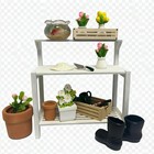 Miniature Dollhouse Garden Potting Bench Set  1 12 Scale  With Tools  Flowers   