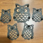Vintage Cast Iron Owl Trivet Set Of 5 W  Original Box Taiwan Mid Century Style