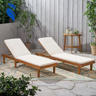 Outdoor Acacia Wood Chaise Lounge Chair And Cushion Sets Set Of 2 Teak And Cream
