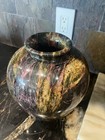 Vtg Chinese Jade Serpentine Tri Color Vase Heavy Hand Carved 10   