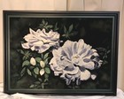 Large Gardenias Silk Floral Picture Art White Black Framed Stunning  31x23 