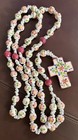 Vintage Catholic Rosary Ceramic Prayer Beads Cross Hand Painted - Read