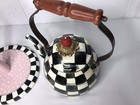 Mackenzie Childs Courtly Check Tea Kettle   Paper Towel Holder  Great Cond  Read