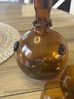 Set Mcm Amber Glass Decanter With Four Shot Glasses Handblown Vintage Barware 9   