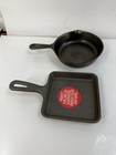 2 vintage Personal Pans Lodge 5ws Square Cast Iron Skillet  5 5      7    Round