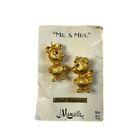 Vintage Mamselle Gold Tone Teddy Bear Mr    Mrs  Brooch Pin Set Rhinestone Eyes