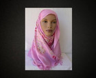 Pink Embroidered Scarves Sequined Hijab 26 X 70 Shawl Shoulder Wrap