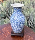 Chinese Porcelain Vase Blue White Red Wax Export Seal Wooden Stand Antique China