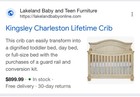 Kingsley Charleston Lifetime Crib With Toddler  Infant Mattress  always Covered 