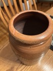 Brown Ceramic Pottery Jar crock With Cobalt Blue Stenciled Lettering