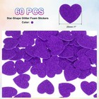 60pcs Glitter Foam Stickers 1  Self-adhesive Heart-shape Stickers Purple