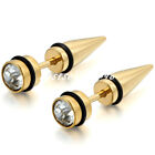 2-6pcs Punk Men Women Spike Faux Taper Rhinestone Stud Earrings Stainless Steel