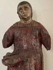 17thc Antique Spanish Baroque Folk Wood Carved Polychrome Santo Statue Sculpture