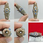 Antique Venetian Elbow Millefiori Trade Bead Blue Red Eye Mosaic Glass  Roman