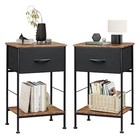 Nightstand Set Of 2  End Table W  Fabric Storage Drawer Open Wood Shelf Bedside