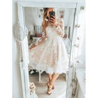 Lace Appliques Short Wedding Dresses Long Sleeves Backless A-line Bridal Gowns
