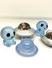 Lot Of 4 Mini Translucent Alien Beings W  2 Silver   2 Blue Ufo Uap Spacecraft