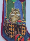 Vintage Handcrafted Kitty   s Christmas Needlepoint Stocking  Wool    lined  Velvet