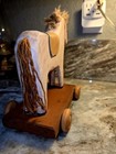 Handcrafted Wooden Pull Toy Horse On Wheels  White W  Yarn Mane   Tail