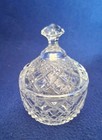Vintage Clear Glass Diamond Cut Lidded Trinket Box Powder Jar Sugar Bowl 3 