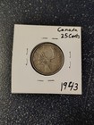 1943 Canada 25 Cents Coin - 80  Silver
