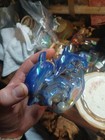 Vtg Cobalt Blue Iridescent Luster Dolphin Pair Figurine 4 5 x5 5  Riding Waves