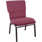 21  Wide Burgundy Pattern Fabric Church Chair With Book Rack   Gold Vein Frame
