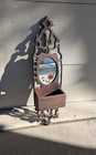 Vintage Rustic Gothic Spanish Colonial Ornate Carved Wood Wall Mirror Shelf J85