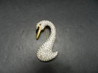 Vtg High Quality Swan Brooch Pin Black Enamel Rhinestones