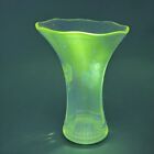 Antique Clear Swung Glass Vase Etched Flowers Manganese 365nm Green Uv Glow Vtg