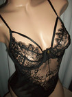 Vtg Black Lace Secret Nylon Teddy Bodysuit Cami Knicker M Nwot
