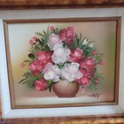 Vintage Original Oil Painting Signed Floral Still Life Double Gold Framed 15x17