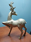 2 Vintage Plastic Deer Gold With Glitter Trim Christmas Decor 13  Tall