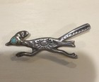 Vintage Navajo Sterling Silver   Turquoise Cast Roadrunner Native Pin Brooch
