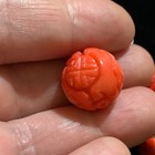 One Vintage Carved Chinese Bead  Natural Coral Double Shou Round Detailed 15mm 