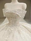 Ivory Off Shoulder Wedding Dresses Lace Up Luxury Sweep Large Train Bridal Gown