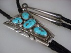 Vintage Navajo Sterling Silver   Turquoise Bolo Tie