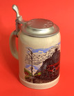 Train Engine Beer Stein German Stoneware Tankard 20 Oz W pewter Lid  Red Railway