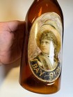 Rare Antique Amber Bay Rum Figural Portrait Chromolithograph Label Barber Bottle