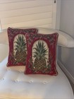 Pair Katha Diddle diddel Vtg Coordinating Needlepoint Wool Pillows