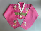 L Vintage Silk Traditional Korean Hanbok Top Jacket    magenta  Peony Embroidery