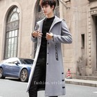 Men s Long Wool Blend Coat Knee-length Thickened Trench Coat Jacket Winbreaker