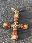 Antique Bressans Vermeil Enamel 19th Century French Cross Pendant Charm